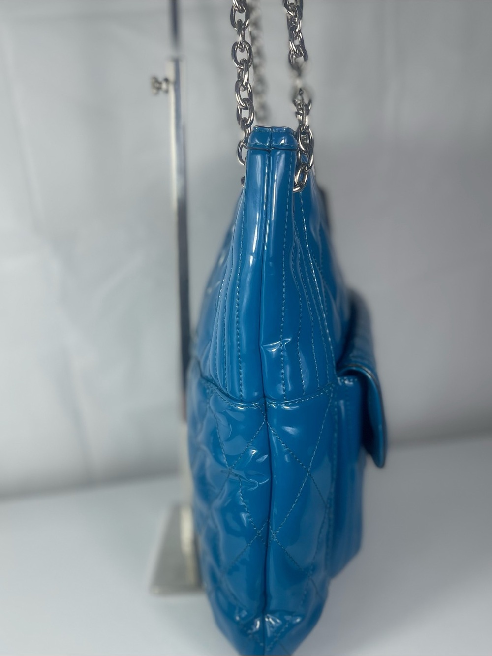Coach Poppy Liquid Gloss Rare Teal Patent Leather Quilted Bag Y2K - Picture 7 of 14